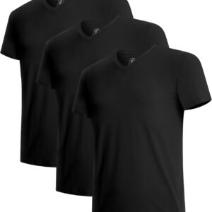 BAMBOO COOL Men’s Undershirts V Neck, Moisture Wicking Soft T-Shirt, Stay Tucked Classic Fit, Tag-Free, 3-Pack