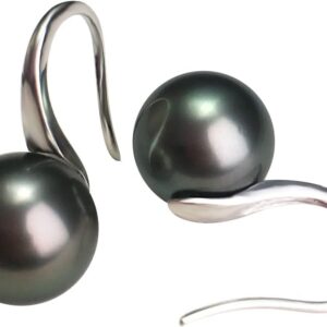 Gift for Wife Tahitian Black&Freshwater Cultured-Pearl-Earrings-Gifts for Women- Wedding Birthday Anniversary-Mom Her Mothers Day Valentines Day Christmas-18K Gold Plated Sterling Silver Pearl Dangle Earring Fine Jewelry