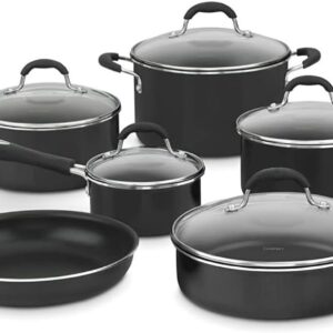 Cuisinart Advantage Nonstick Cookware Set, 11-Piece Pots and Pans Cooking Set with Aluminum Core for Quick and Even Heating, Easy Grip Handles, Dishwasher Safe, 55-11BK