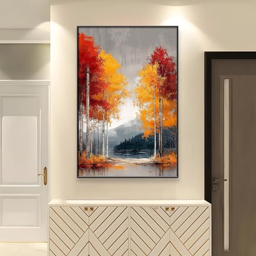 Birch Trees Canvas Wall Art, Autumn Tree Canvas Wall Art, Forest Canvas Wall Art, Woods Pictures Wall Art, Birch Tree Decor, Colorful Tree Wall Art, Framed Wall Art for Living Room (Black Framed, 39"x59" | 100x150cm) - Image 3