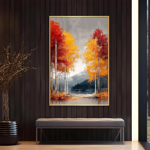 Birch Trees Canvas Wall Art, Autumn Tree Canvas Wall Art, Forest Canvas Wall Art, Woods Pictures Wall Art, Birch Tree Decor, Colorful Tree Wall Art, Framed Wall Art for Living Room (Black Framed, 39"x59" | 100x150cm) - Image 7