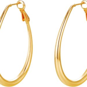 Lightweight Oval Hoop Earrings for Women – 14K Gold Plated, Rose Gold Plated and Sterling Silver Plated Large Oblong Hoop Earrings for Women Statement Jewelry Gift