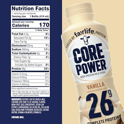 Core Power Protein Shake, Vanilla, 26g Bottle, 14oz, 12 Pack - Image 2