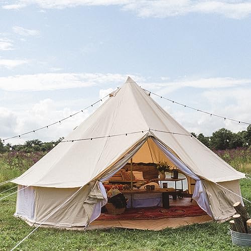 Dream House Outdoor Waterproof Cotton Canvas Family Camping Bell Tent (Beige Cotton Canvas Tent, Diameter 6 Meter) - Image 2