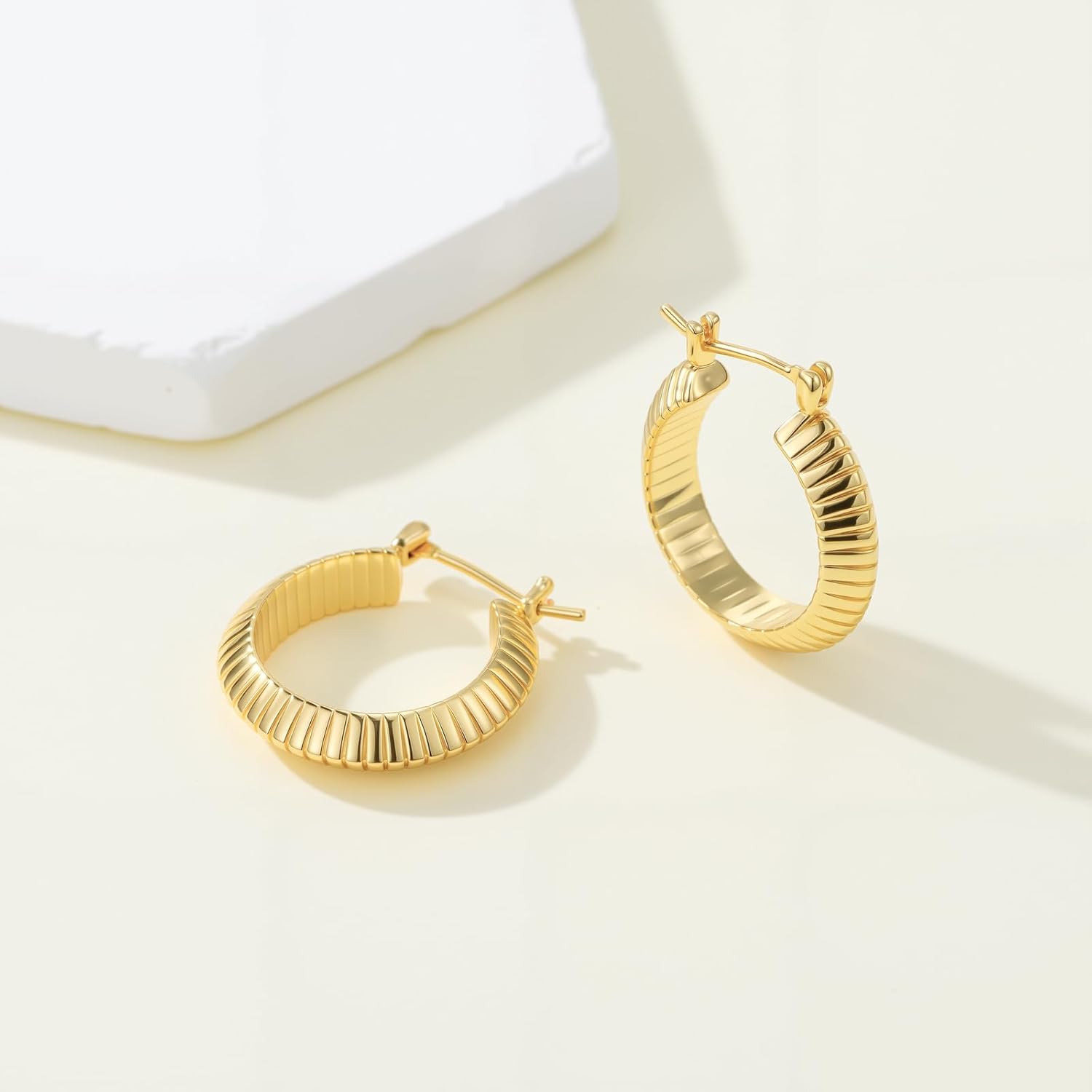 14K Gold Plated Hoop Earrings for Women Trendy Gold Plated Earrings Chunky Hoop Earring Snake Bone Thick Golden Hoops Unique Jewelry for Women Every Occasion 22MM - Image 4