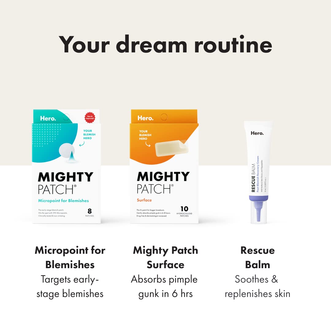 Mighty Patch Surface Large Pimple Patches for Face from Hero Cosmetics, Acne Spot for Body, Cheek, Forehead, and Chin, Pimple Stickers, Hydrocolloid Covers, Vegan-friendly, 10 Count - Image 8