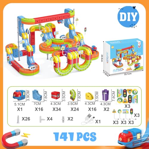 141 PCS klick Rail Electric Train Set with Racer 3D Train, Cube Track & Anti-Gravity Car, STEM Educational Toy for Kids (Ages 3-8), Flexible Race Track for Boys & Girls - Image 2