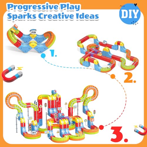 141 PCS klick Rail Electric Train Set with Racer 3D Train, Cube Track & Anti-Gravity Car, STEM Educational Toy for Kids (Ages 3-8), Flexible Race Track for Boys & Girls - Image 7