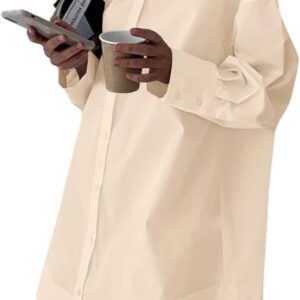 LYANER Women’s Casual Shirt Dress Collar V Neck Button Down Loose Long Sleeve Mini Dresses