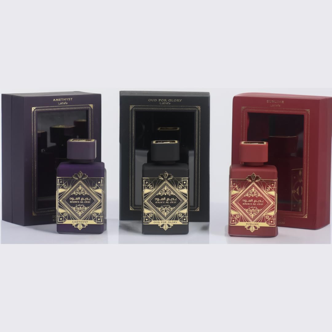 Lattafa Perfumes Bade'e Al Oud for Unisex 3 Piece Eau de Parfum Gift Set (Oud For Glory + Amethyst + Sublime) 3.4 Ounce/100 ml each - Image 2