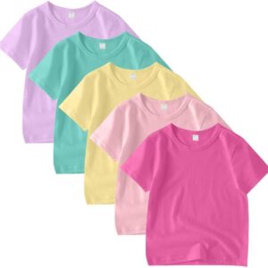 5 Pack Kids T-Shirt Cotton Short Sleeve Tee Shirts for Unisex Boys and Girls Toddler Summer Crew Neck Tops