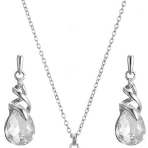 Teardrop Crystal Jewelry Set, Birthstone Pendant Necklace Drop Dangle Earrings for Women