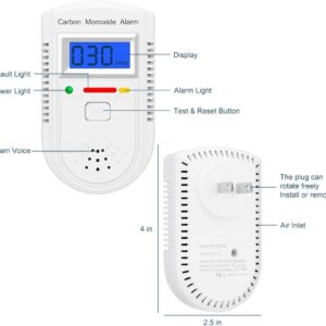 Carbon Monoxide Detector Plug in Wall，CO Gas Monitor Alarm Detector with Digital Display Sound & Light Warning for Home/Workplace/Travel