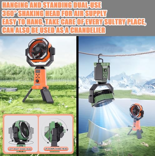 Yiuhhad Solar Camping Fan,With Light,Timer&Power Bank 10w 20000 mAh Battery Solar Powered 360° Rotatable Height Adjustable Foldabie Storage Outdoor Tent Fan, For Picnic,Fishing,Travel (black) - Image 3