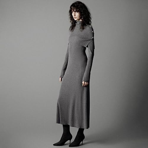 URBAN REVIVO Women's Fall Long Sleeve Knit Dress, Relaxed Fit Crew Neck Sweater Dress for Casual & Holiday Wear, Cozy Winter Dress, SmallGrey - Image 6