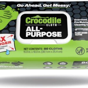 Crocodile Cloth All-Purpose Cleaning Wipes – 80 Count, 15″x10″ Extra Large Plant-Based Disposable Cloths – Moist, Absorbent, Safe on Skin, Multi-Surface Use