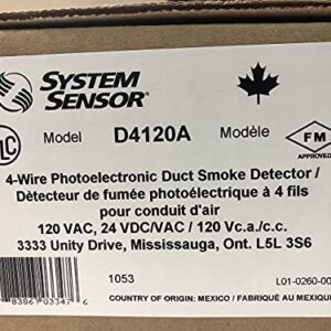 System Sensor D4120 InnovairFlex 4-Wire Photoelectric Duct Smoke Detector, Built-in Short Circuit Protection from Operator Wiring Errors, Field Selectable Settings for Configuring The Detector