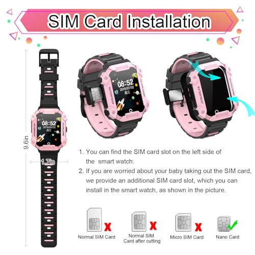 Getfitsoo 4G GPS Smart Watch for Kids with SIM Card, 1.4" Touch Screen Kids Smartwatch for Boys Girls Gift, Phone Watch with Video Calls/Voice Chat/Camera/Music/Alarm/SOS/Pedometer(T-Pink) - Image 5
