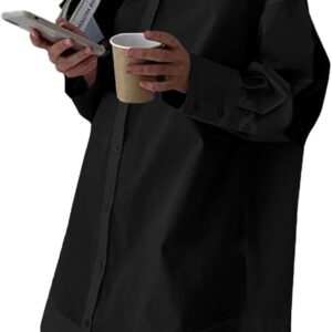 LYANER Women’s Casual Shirt Dress Collar V Neck Button Down Loose Long Sleeve Mini Dresses