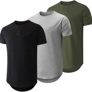 JMIERR Mens 3 Pack Cotton Hipster Hip Hop Longline Crewneck T-Shirt