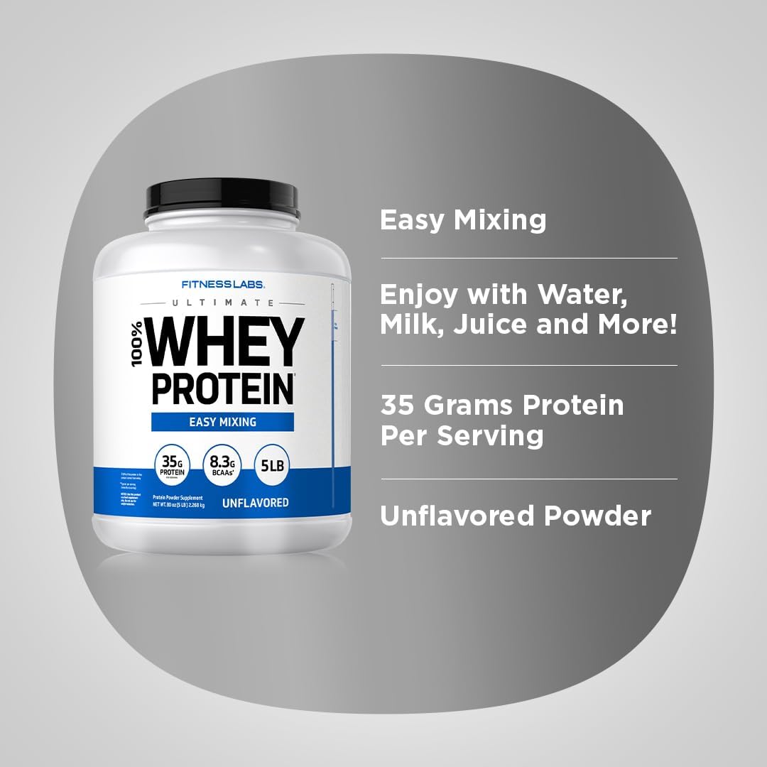 Fitness Labs Whey Protein Powder Unflavored | 5 lbs | 80 oz | Easy Mix Ultimate Supplement | Non-GMO, Gluten Free - Image 5