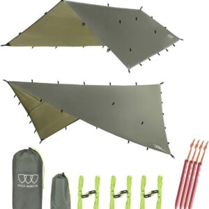 Gold Armour Rainfly Tarp Hammock, Premium 14.7ft/12ft/10ft/8ft Rain Fly Cover, Waterproof Ultralight Camping Shelter Canopy, Survival Equipment Gear Camping Tent Accessories (OD Green 14.7ft x 12ft)