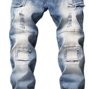 JE&NS Men’s Ripped Jeans, Slim Fit Straight Leg, Denim Jeans Pants for Men