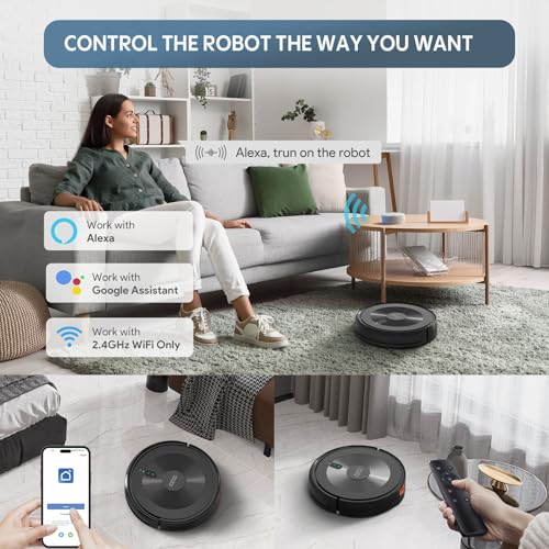 Robot Vacuum and Mop Combo: 3000Pa Suction Robotic Vacuums 120Mins Runtime & APP/Voice/Remote & Scheduled & Self-Charging, Slim Robot Vacuum Cleaner for Home Hard Floor, Low-Pile Carpet, Pet Hair - Image 5