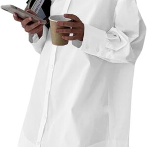 LYANER Women’s Casual Shirt Dress Collar V Neck Button Down Loose Long Sleeve Mini Dresses