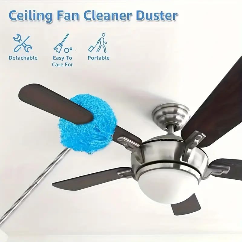 1PC Retractable Multi-Functional Microfiber Fan Cleaning Dusters Set with Metal Handle for High Angle Ceilings, Furniture and Cars Dust Mop for Bedrooms, Bathrooms, Kitchens and Living Rooms,Gray - Image 6