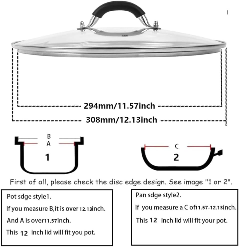 12 Inch Tempered Glass Lid for Lodge 12" Cast Iron Skillets & 7QT Dutch Ovens -Stainless Steel Handle and Rim (12 INCH LID) - Image 2
