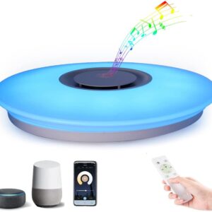 HOREVO Ceiling Lights with Bluetooth Speaker, 15 inch Smart Ceiling Lamp Compatible with Alexa and Google Home,Room Light for Bedroom, Living Room