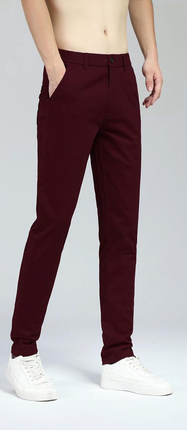 Plaid&Plain Men's Skinny Stretchy Khaki Pants Colored Pants Slim Fit Slacks Tapered Trousers - Image 3