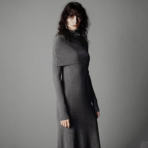 URBAN REVIVO Women's Fall Long Sleeve Knit Dress, Relaxed Fit Crew Neck Sweater Dress for Casual & Holiday Wear, Cozy Winter Dress, SmallGrey - Image 3