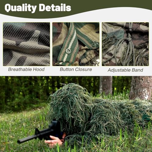 MOPHOTO 5 in 1 Ghillie Suit 3D Camouflage Hunting Suits - Jacket, Pants, Hood, Carry Bag for Adults & Youth, M/L/XL/XXL - Image 3