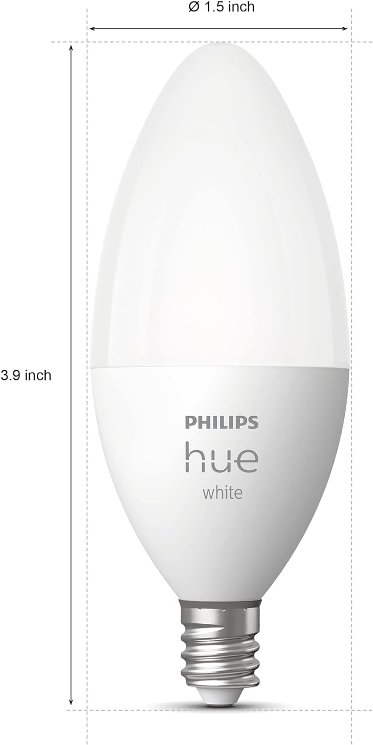 Philips Hue Smart 40W B39 Candle-Shaped LED Bulb - Soft Warm White Light - 2 Pack - 450LM - E12 - Indoor - Control with Hue App - Works with Alexa, Google Assistant and Apple Homekit - Image 4