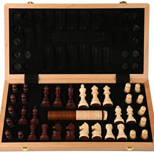 Wooden Chess and Checkers Set 2 in 1 Board Games with Felted Game Board Interior for Storage Travel Portable Folding Sets Chess Sets (42cm)