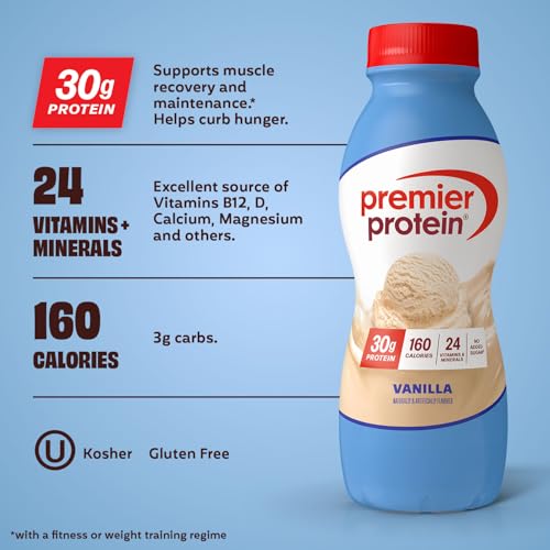 Premier Protein Shake, Vanilla, 30g Protein, No Added Sugar, 24 Vitamins & Minerals to Support Immune Health, 11.5 fl oz, 12 Pack (Packaging May Vary) - Image 3