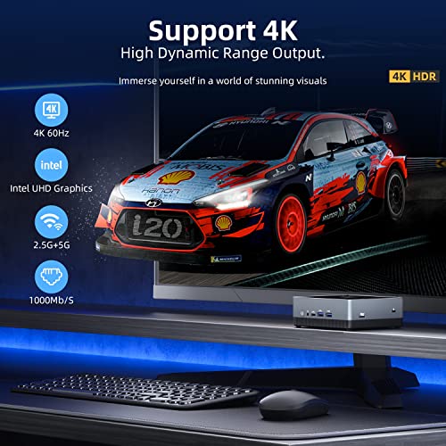 CyberGeek Mini Desktop Linux Server,12th Alder Lake N100 (up to 3.4GHz) Small Mini PC, 16GB DDR4 RAM 128GB PCIe SSD, Mini PC Computers 4K Dual HDMI/USB3.0/WiFi 6/BT5.2/RJ45/VESA, Home/Office - Image 4