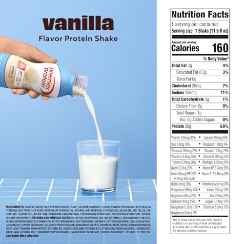 Premier Protein Shake, Vanilla, 30g Protein, No Added Sugar, 24 Vitamins & Minerals to Support Immune Health, 11.5 fl oz, 12 Pack (Packaging May Vary) - Image 7