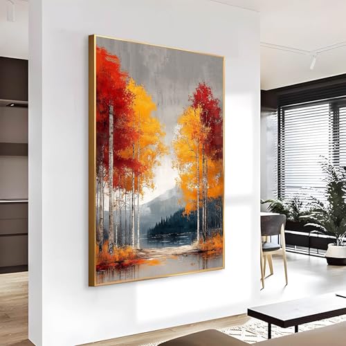 Birch Trees Canvas Wall Art, Autumn Tree Canvas Wall Art, Forest Canvas Wall Art, Woods Pictures Wall Art, Birch Tree Decor, Colorful Tree Wall Art, Framed Wall Art for Living Room (Black Framed, 39"x59" | 100x150cm) - Image 6