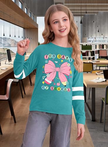 100 Days of School Shirt Kids:Happy 100 Day Shirts Boys Girls School-Day Tshirts Cute Graphic Tee Tops 4-12y(Cyan,130) - Image 4