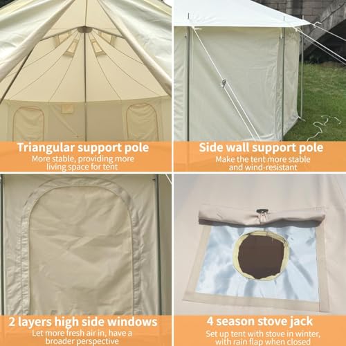 DANCHEL OUTDOOR B6 4 Season Glamping Wall Tent w/Large Wood Stove Camping, No Center Pole, Higher Side Wall, 900D Flame Retardant Oxford for 4 Person Yurt Cabin Tent,13ft/4m - Image 5