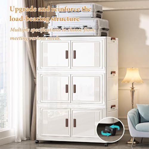 RUJHGL Foldable Storage Bins with Lids High-Capacity Storage Bins Thickening Plastic Stackable Storage Bins with Doors and Wheels - Image 4