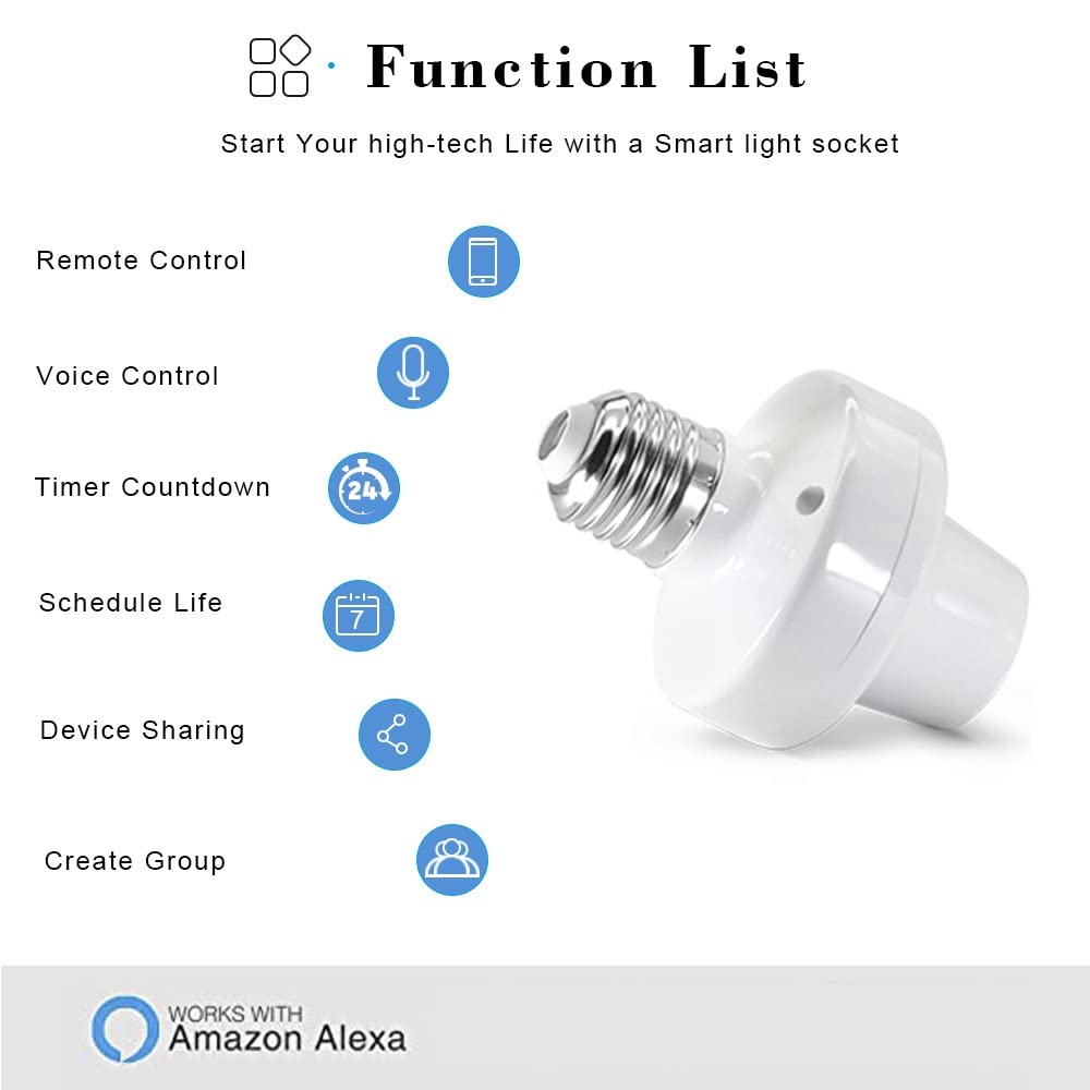 QIACHIP Remote Control Light Socket E26 E27 Bulb Socket Adapter, ZigBee Smart Light Holder Compatible with Alexa Echo Voice Control, Requires Zigbee Hub - Image 2