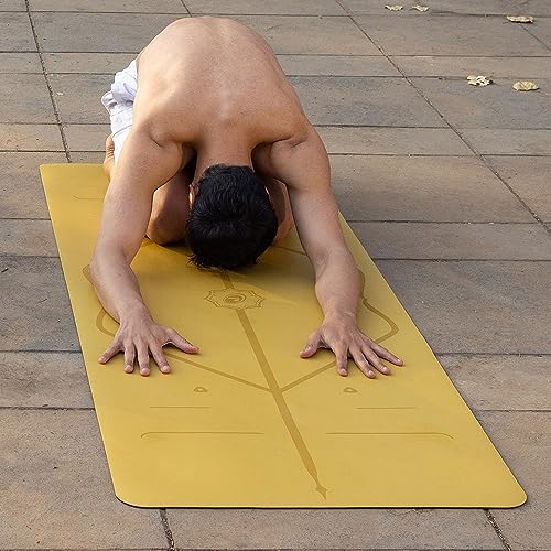 LIFORME Original Yoga Mat & Yoga Pad Bundle Pack – Patented Alignment System, Eco-Friendly, Non-Slip Warrior-Grip, Made with Natural Rubber, Thick, Sweat Resistant, Comfortable - Golden Sand/Grey - Image 7