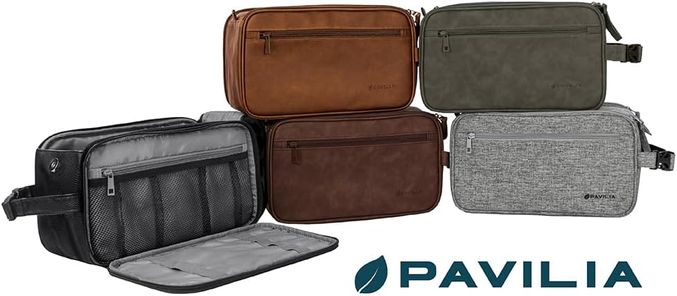 PAVILIA Toiletry Bag for Men, Travel Essentials Shaving Dopp Kit, Mens Travel Bag Toiletries Organizer Case for Grooming, PU Leather Water Resistant Cosmetic Bag Pouch (XL, Dark Brown) - Image 7