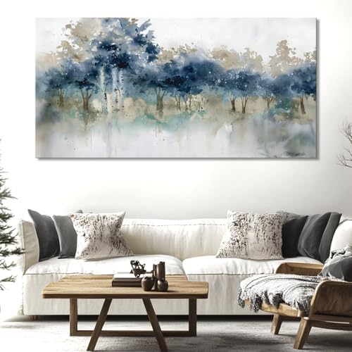 Wall Art Landscape Modern Wall Decor Canvas Painting Blue Ink Wall Art Large Artwork for Living Room Bedroom Office Home Decor 40"x79" with Framed - Image 2