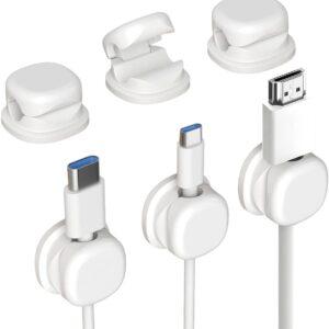 Magnetic Cable Clips 6pcs, Cord Organizer Adjustable Wire Holder for Desk, Phone, Car Adhesive Cable Clips for Home Office Desk Accessories, Wall, Nightstand, Under Desks Cables Management (White)