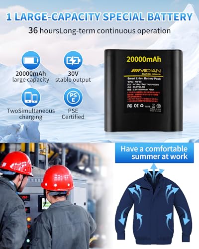 MIDIAN 30V Air Conditioned Cooling Jacket for Men Woman, 20000mA large Capacity Cooling Clothes with Fan Body Cold Apparel for Workers Summer Outdoor (US, Alpha, X-Large, Regular, Regular, navy) - Image 4